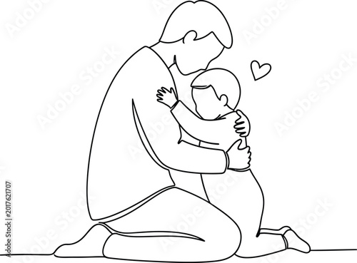 Father Hugging Child Minimal Line Art Illustration