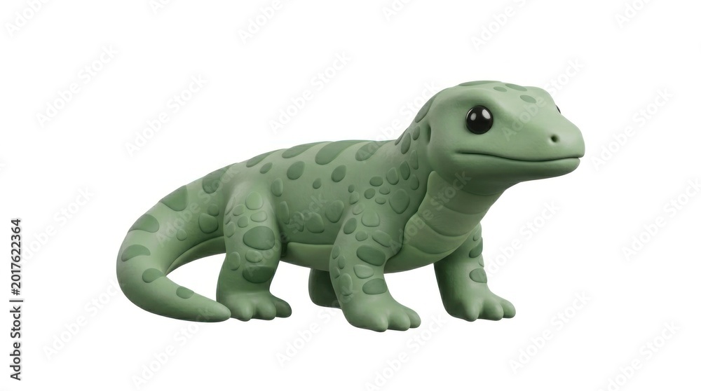 Naklejka premium Cute Green Lizard Figurine 3D Cartoon Character on White Background