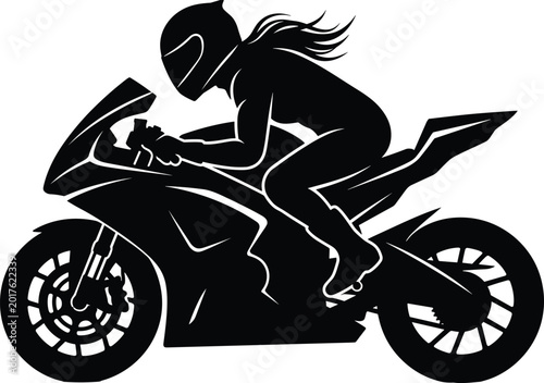 Photos Female Motorcycle Racer Silhouette Riding Sport Bike in High Speed Racing Action