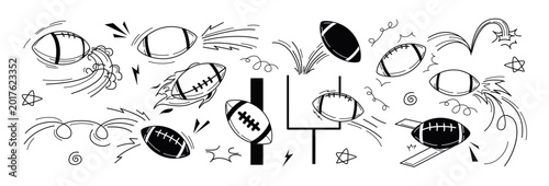 Fotografía Vector doodle rugby sport ball trajectory bounce with motion line effects