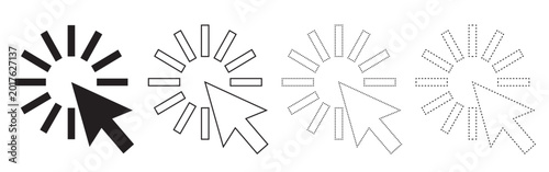 Konstfotografi Cursor clicking on a loading spinner icon in black and white outline variations