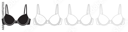Cuadro en lienzo Black padded bra silhouette with outline variations lingerie underwear clothing