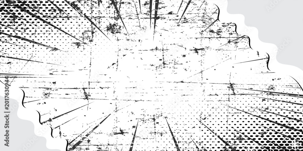 Obraz premium Halftone radial texture. Comic style grain background. Pop art faded textured frame. Grunge speckle effect. Dotted particles print wallpaper.
