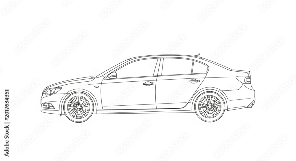 Fototapeta premium Modern Sedan Car Outline Drawing.