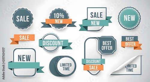 Collection of sale and discount labels.