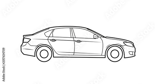 Фотография Modern Sedan Car Outline Drawing Transportation Vehicle.