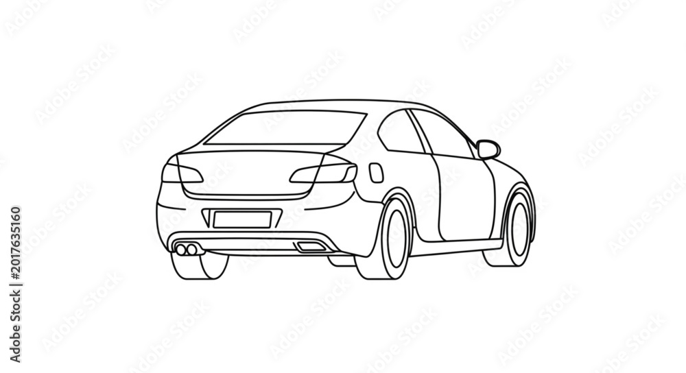 Fototapeta premium Modern Sedan Car Rear View Outline Drawing.