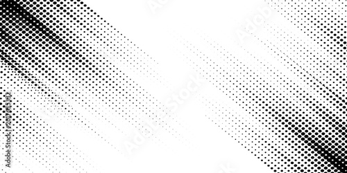 Vector black and white halftone gradient banner, texture template made of lines, grunge graphic backdrop,