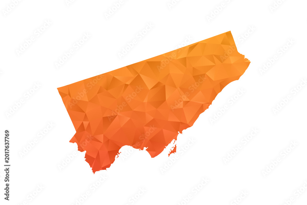 Naklejka premium Toronto Map - Polygon Style Vector Illustration in Orange Gradient, Low Poly Geometric Design, Isolated on White Background for Infographics and Education.