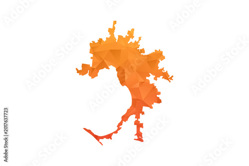 Konstfotografi Melbourne Map - Polygon Style Vector Illustration in Orange Gradient, Low Poly Geometric Design, Isolated on White Background for Infographics and Education