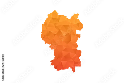 Photography Kuala Lumpur Map - Polygon Style Vector Illustration in Orange Gradient, Low Poly Geometric Design, Isolated on White Background for Infographics and Education
