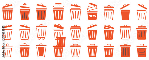 Tableau sur toile Delete icon set, trash can and rubbish bin symbols, delete button and removal ac