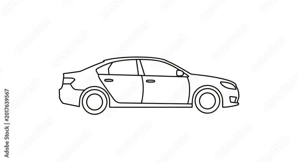 Fototapeta premium Outline drawing of a modern sedan car side view.