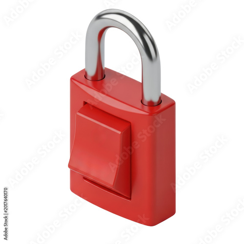 Red padlock with an integrated switch cut out on transparent background