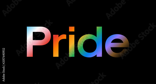Pride Typography with Rainbow Gradient. Vector 'Pride' Text with LGBTQ Pride Colour Gradient on Black Background. 