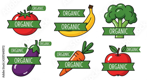 Schilderij op canvas Organic Fruit and Vegetable Icons.