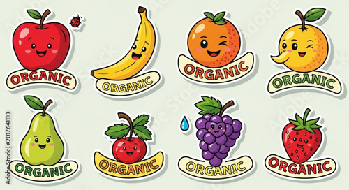 Bilde på lerret Organic fruit icons with labels.