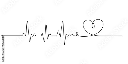 Continuous one line heart beat heartbeat health icon pulse rate medical art. Heart one line heartbeat love ekg care ecg drawing logo draw life cardio illustration single medicine healthy cardiogram.