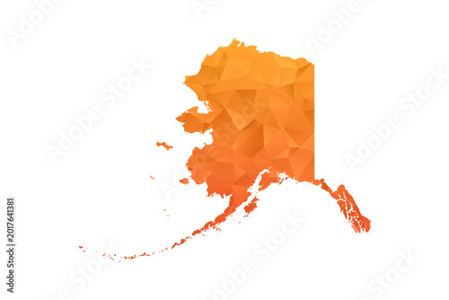 Fényképezés Alaska Map - Polygon Style Vector Illustration in Orange Gradient, Low Poly Geometric Design, Isolated on White Background for Infographics and Education