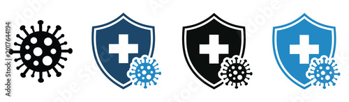Fotografía Immunity icon set, multi style sheet with shield, virus defense, and protection