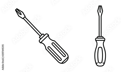 Foto Screwdriver line icon set showing phillips head hand tools for repair maintenance construction DIY projects and hardware