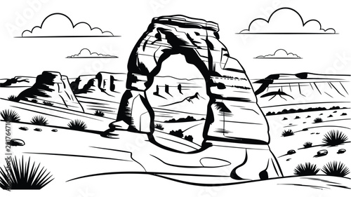 Billede på lærred Delicate Arch line art illustration, minimalist vector drawing inspired by Arche