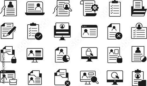 User Profile & Document Management Colorful Line Icon Set – Account, File, Security and Data Icons