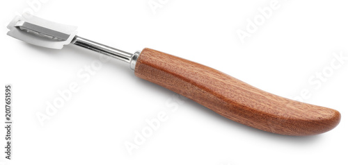 Fotografie One bread lame with wooden handle isolated on white. Kitchen tool