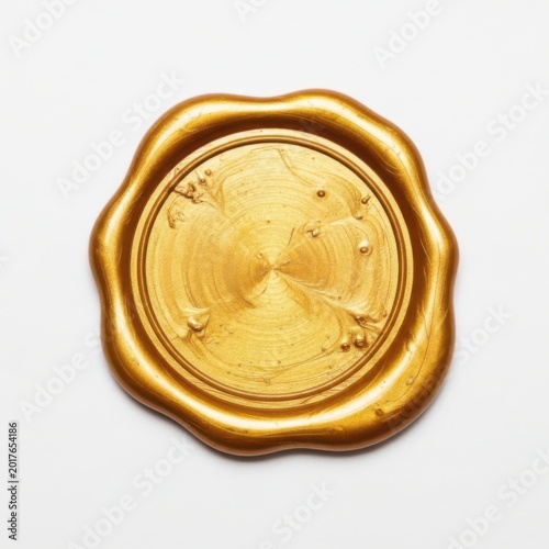 Shiny round golden wax seal stamp with a classic circular vintage design