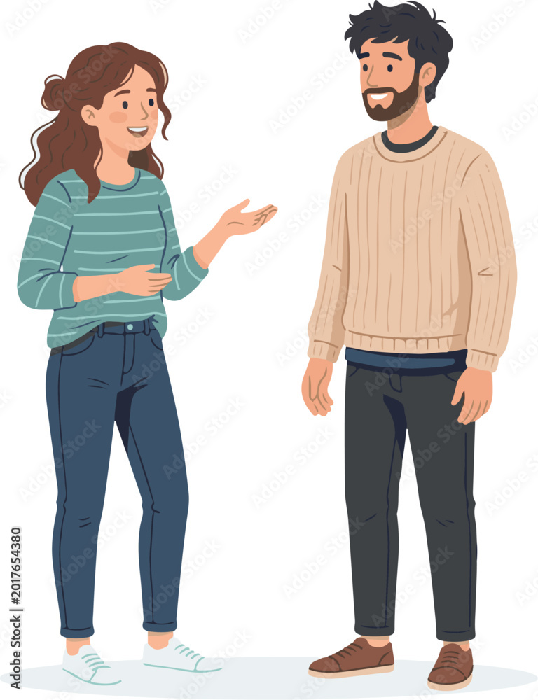 Fototapeta premium Two Coworkers Talking with Speech Bubble Flat Vector Illustration