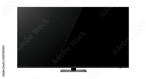 Black television screen on a silver stand isolated on transparent background