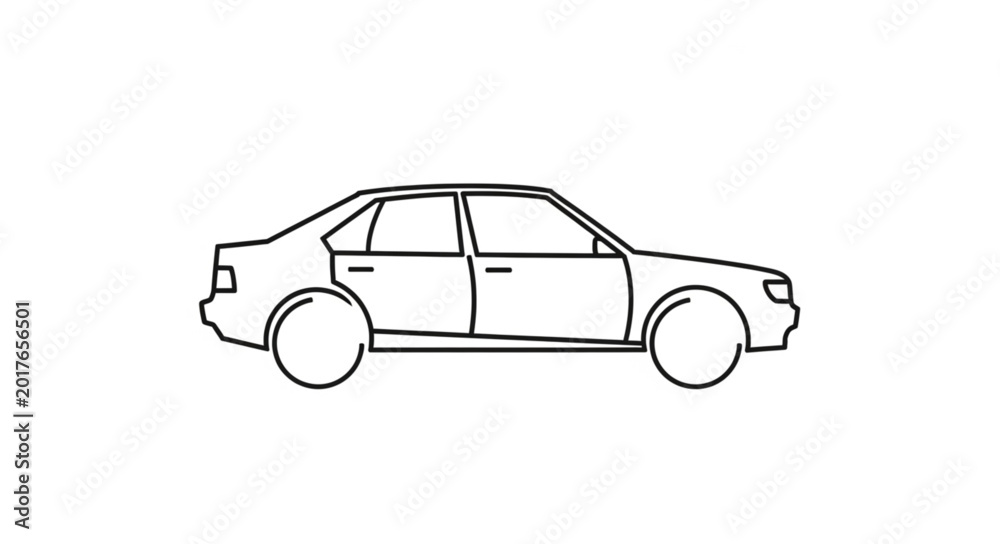 Obraz premium Simple Line Drawing of a Sedan Car.