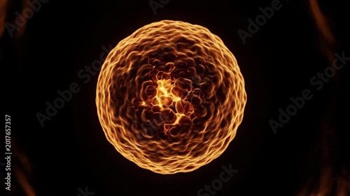 Abstract fiery plasma orb pulsating with intense energy and heat, glowing in darkness, science fiction, fantasy, or cosmic background element