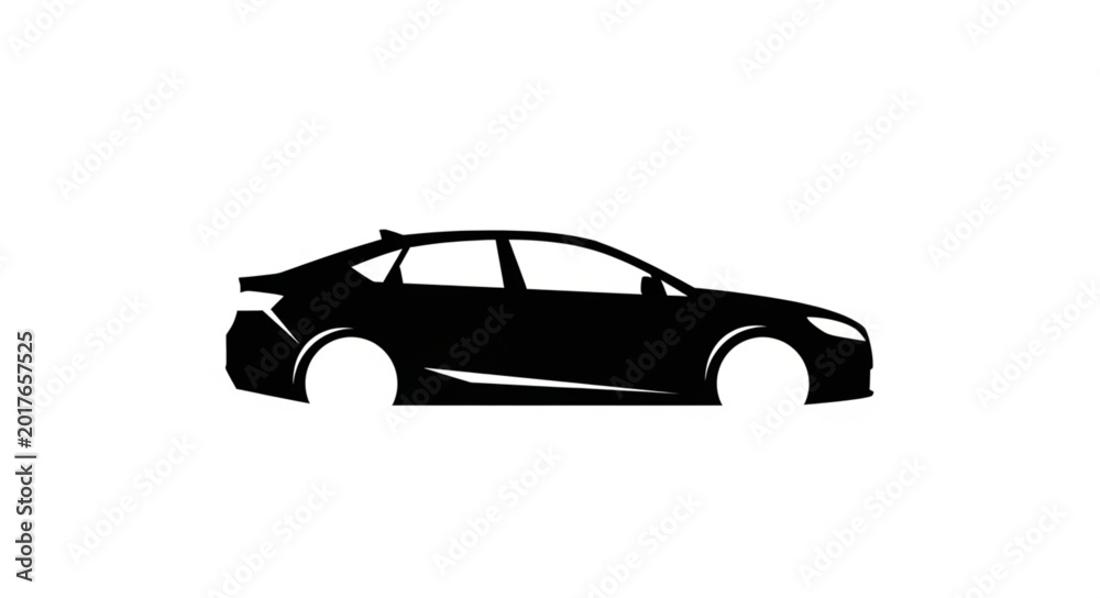 Naklejka premium Sleek Black Sedan Silhouette on White Background.