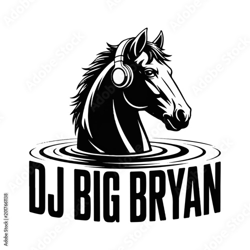 Dynamic horse head with headphones rising from sound waves, embodying music and DJ culture