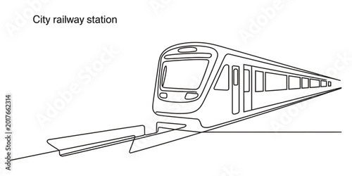 Photography Continuous line drawing of a modern city train moving on the tracks