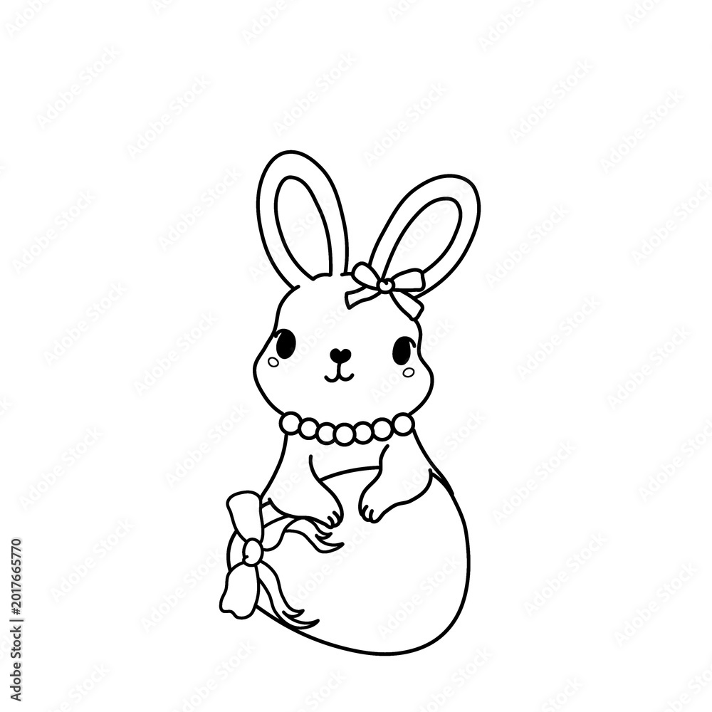 Fototapeta premium Cute rabbit drawing with egg suitable for easter designs, childrens illustrations, and springthemed projects in need of charming elements.