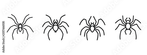 Foto Halloween spider insect web line icons set spooky crawling spider scary arachnid