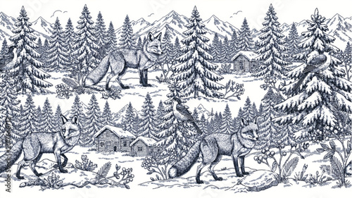 Bild auf Leinwand Horses in the snowy forest.