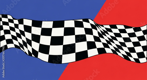 Obraz na płótnie Waving checkered flag against a red and blue background.