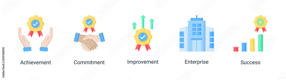 Naklejka premium Business Growth icon set vector illustration with achievement,enterprise improvement,and success concepts.