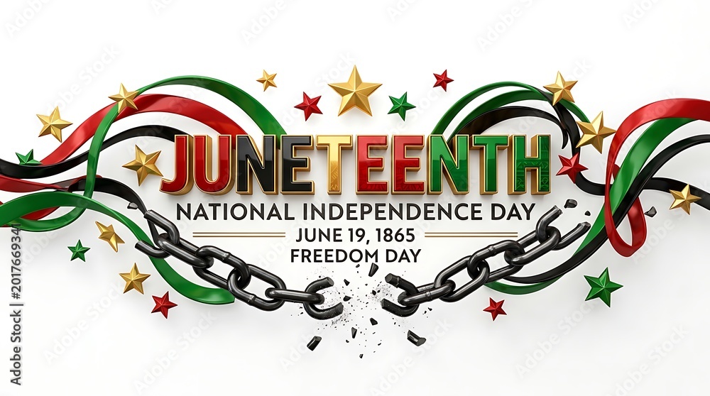 Fototapeta premium Juneteenth National Independence Day celebration with broken chains and ribbons