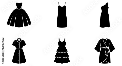 Canvas Print Black Dress Silhouettes Collection, Fashion Icons Set, Evening Gowns, Casual Wea