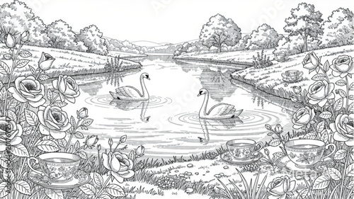 Foto Ducks Swimming in the Pond Water.