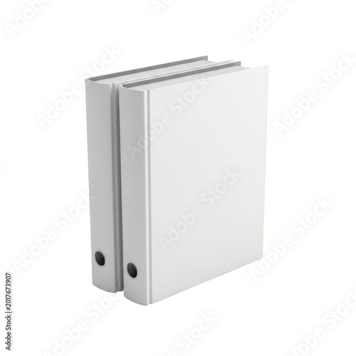 A large silver binder with two rings on the left side standing upright on a surface