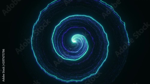Abstract glowing cosmic spiral slowly turning and flowing in space
