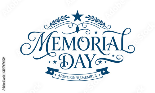 Konstfotografi Memorial day typography design with laurel wreath and ribbon patriotic american