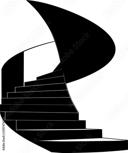Ascending Silhouette: A graphic monochrome representation of a spiral staircase, ascending upwards, symbolizing progression, movement, and a journey towards new heights.