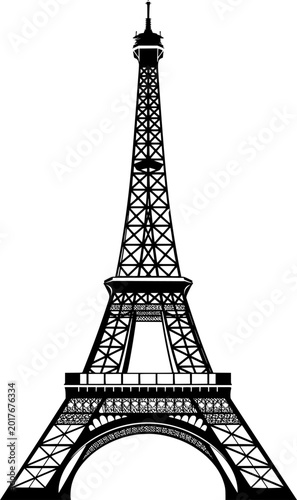 Eiffel Tower's Silhouette: A striking monochrome depiction of the iconic Eiffel Tower, an emblem of Parisian elegance and architectural marvel.