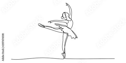 Bild auf Leinwand Continuous single line drawing of a graceful ballerina dancing in a classic ball